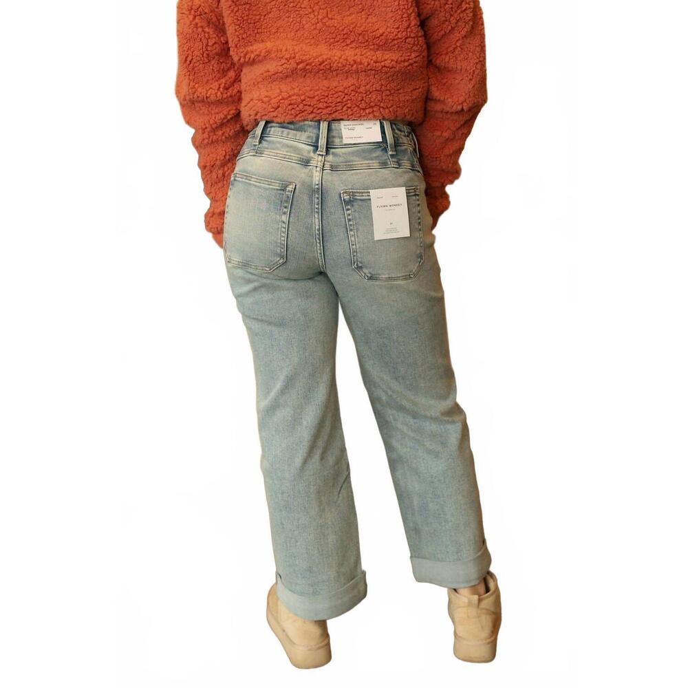 NEW FLYING MONKEY tab waistband cuff slim wide jeans in blue - Picture 3 of 4